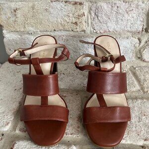 Brown Tan Cole Haan Strappy High Block Heel Sexy Sandal 5M Excellent Condition